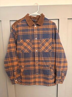 Vans Size Men’s Small Shirt Jacket Plaid Blue & Orange Snap Front Skater Shacket
